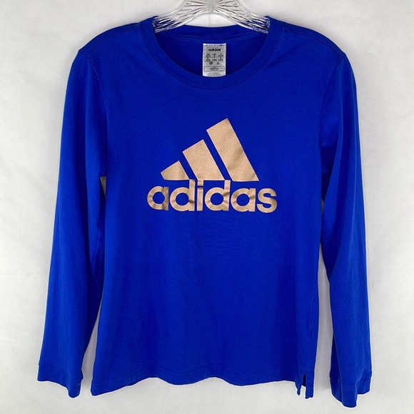 adidas Tops - Adidas Blue with Rose Gold Metallic Three Stripe Logo Front Long Sleeve Top